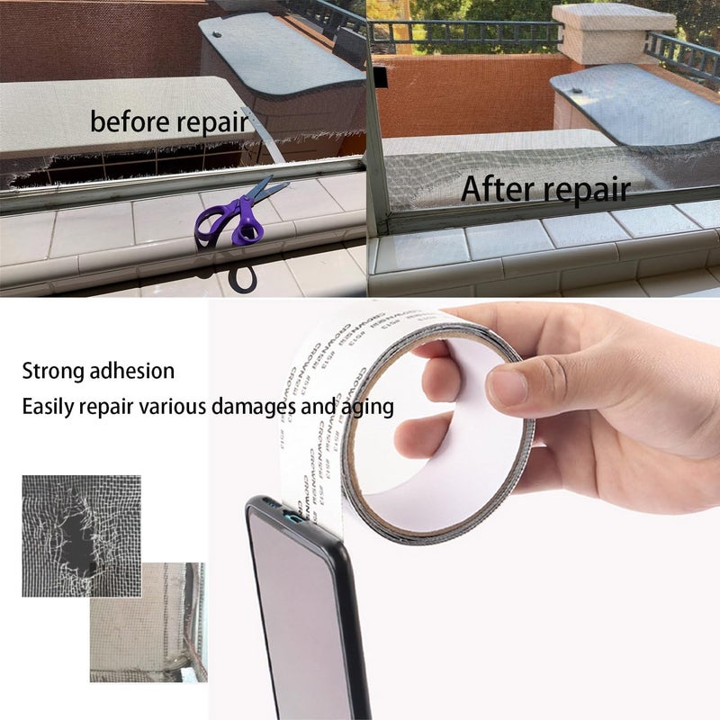 Vakerga 2024 New Strong Adhesive Screen Repair Tape, Screen Repair Kit Window Screen Repair Tape, Fiberglass Screen Tape Mesh Repair Suitable (5cm x 200cm) for mesh Doors and Windows White - Image 4